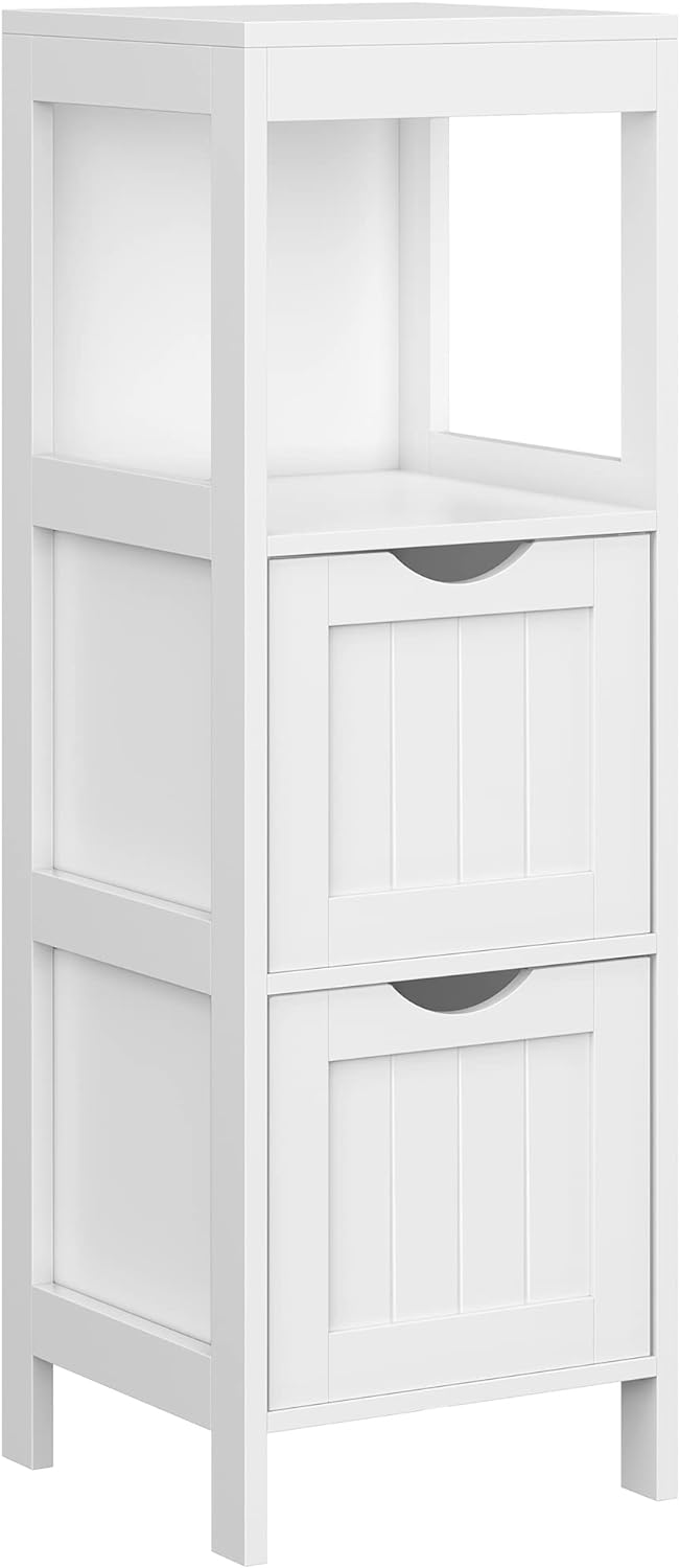 VASAGLE Bathroom Floor Cabinet, Bathroom Storage Organizer Rack Stand, Multifunctional Corner Unit, 2 Drawers, White UBBC42WT