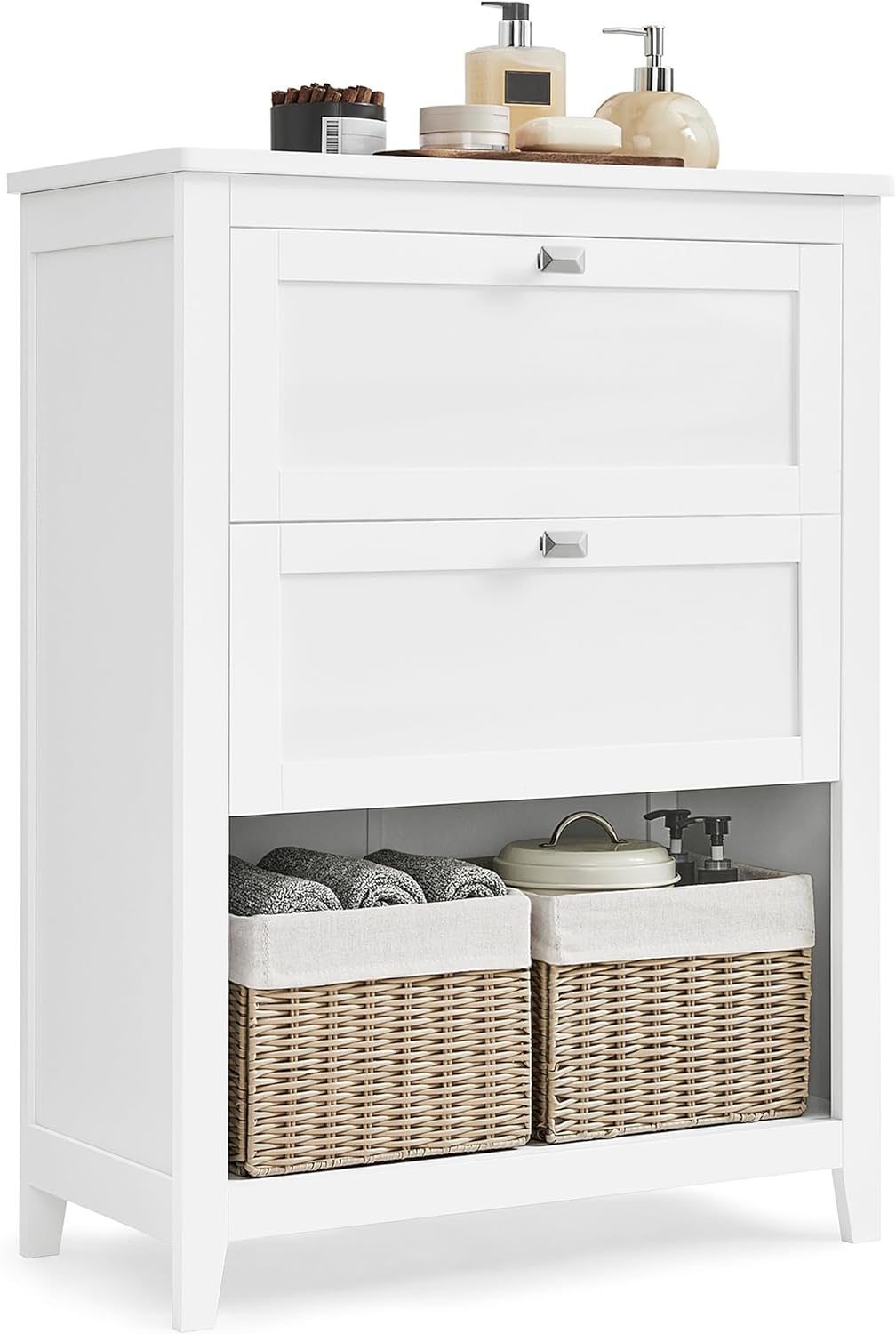 VASAGLE Bathroom Cabinet, Storage Cabinet and Bathroom Organizers, 2 Drawers with 1 Adjustable Divider, 2 Baskets, Sideboard, 11.8 x 23.6 x 31.5 Inches, Cloud White UBBC545W02