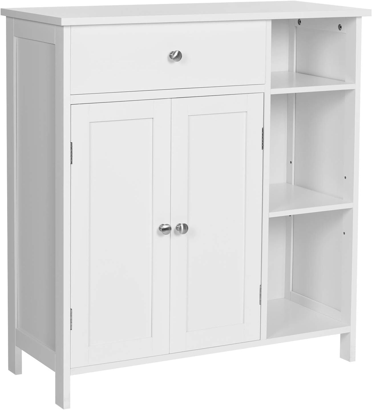 VASAGLE Bathroom Cabinet Floor Cabinet, Freestanding Storage Cabinet with Drawer, 3 Open Compartments, Adjustable Shelves, 11.8 x 29.5 x 31.5 Inches, Matte White UBBC142W01