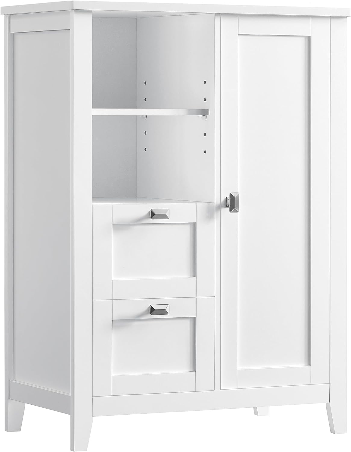 VASAGLE Bathroom Floor Storage Cabinet, Bathroom Cabinet Freestanding, Kitchen Cabinet, with Open Compartment, 2 Drawers, Adjustable Shelves, 11.8 x 21.7 x 31.5 Inches, White UBBC543P31