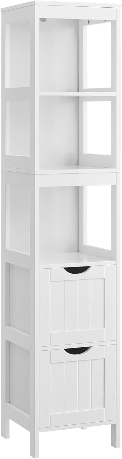 VASAGLE Bathroom Floor Cabinet, Bathroom Storage Organizer Rack Stand, Multifunctional Corner Unit, 2 Drawers, White UBBC66WT