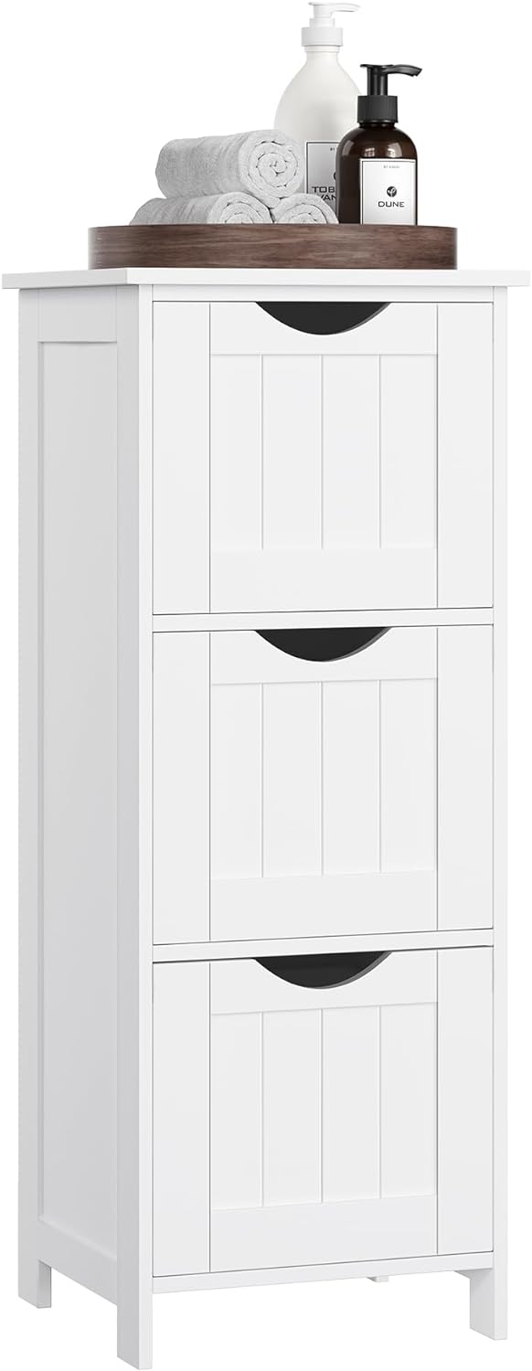 VASAGLE Bathroom Floor Cabinet, Free-Standing Storage Cabinet with 3 Drawers, 11.8 x 12.6 x 31.9 Inches, for Bathroom, Living Room, Kitchen, Modern Style, Matte White UBBC50WT