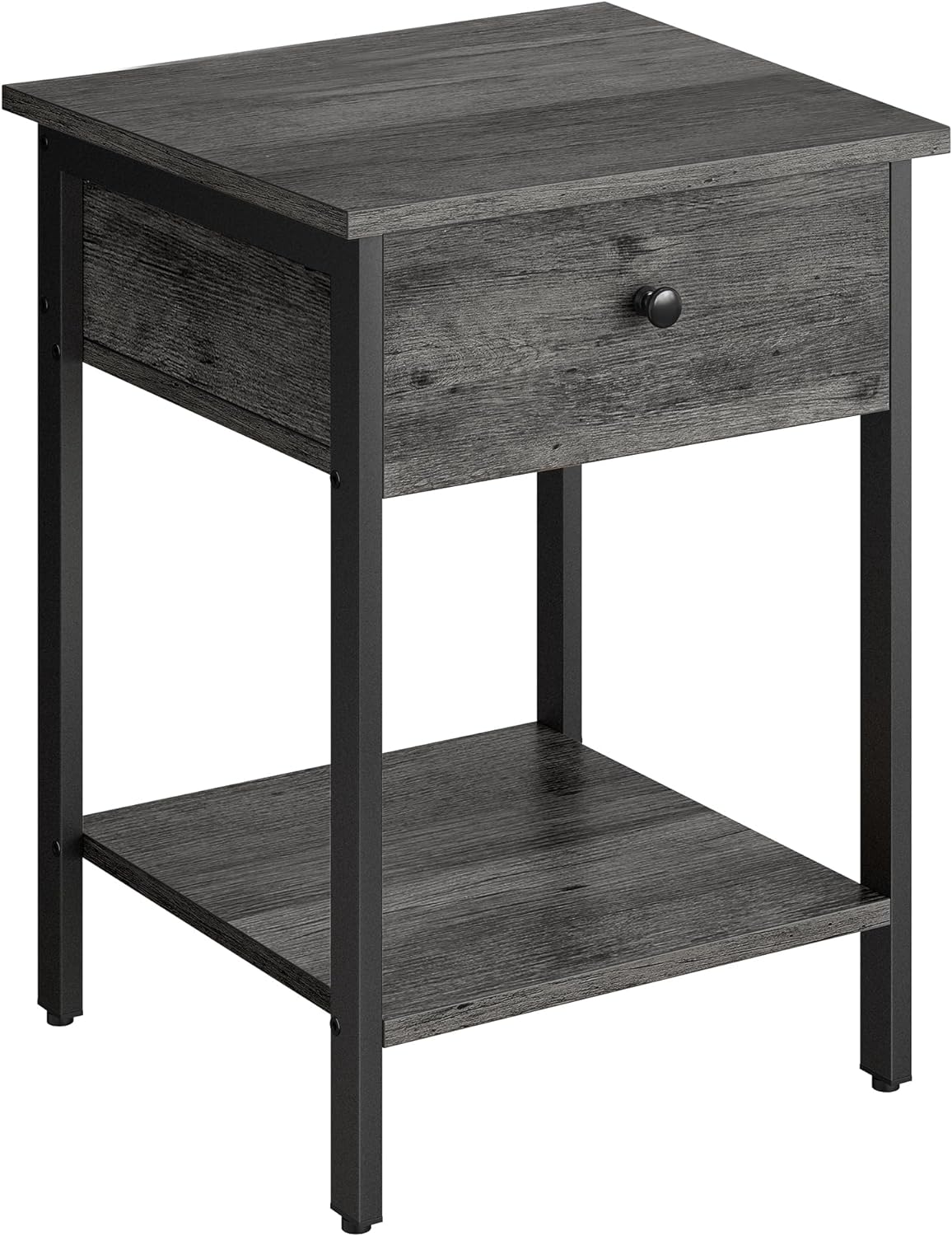 VASAGLE Nightstand, Bedside Table with Drawer, Side Table, End Table, for Bedroom, Office, Industrial, Stone Gray and Black ULET055B04