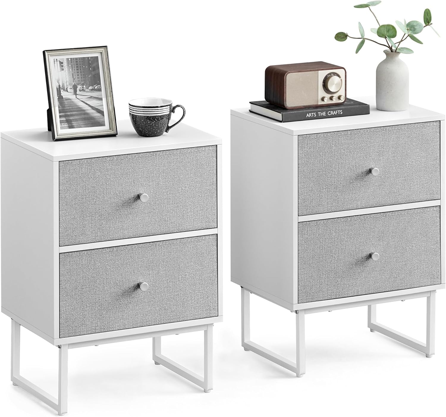 VASAGLE Nightstands Set of 2, Bedside Table Small Dresser with Removable Fabric Drawers, End Table Side Table, Bedroom Furniture, Night Stand for Bedroom, Office, Cloud White and Dove Gray