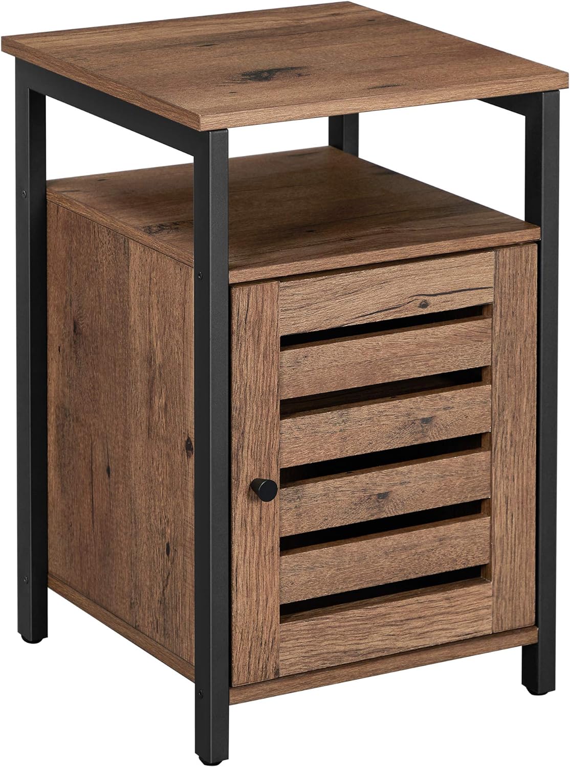 VASAGLE Nightstand, End Table with Open Shelf, Side Table, Inner Adjustable Shelf, Steel Frame, 15.7 x 15.7 x 23.6 Inches, Bedroom, Industrial, Hazelnut Brown and Black ULET062B03