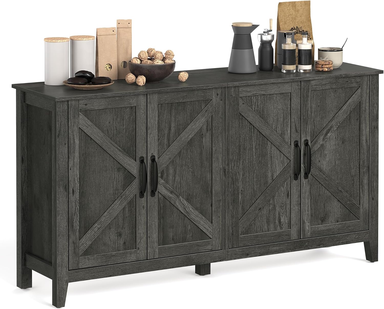 VASAGLE Buffet Storage Cabinet, 15.7 D x 59 W x 31.5 H Credenza Sideboard Table, Kitchen Cupboard with Adjustable Shelves for Living Room, Dining Room, Entryway, Charcoal Gray ULSC381T04