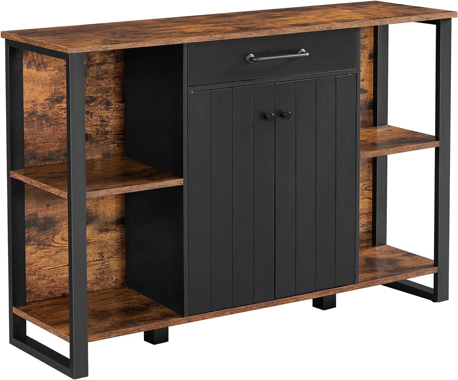 VASAGLE by SONGMICS Home Buffet Cabinet, Kitchen Sideboard, Storage Organizer with Drawer, Shelves, Door, for Living Room Hallway, 11.8 x 47.2 x 31.5 Inches, Rustic Brown and Black ULSC103B01