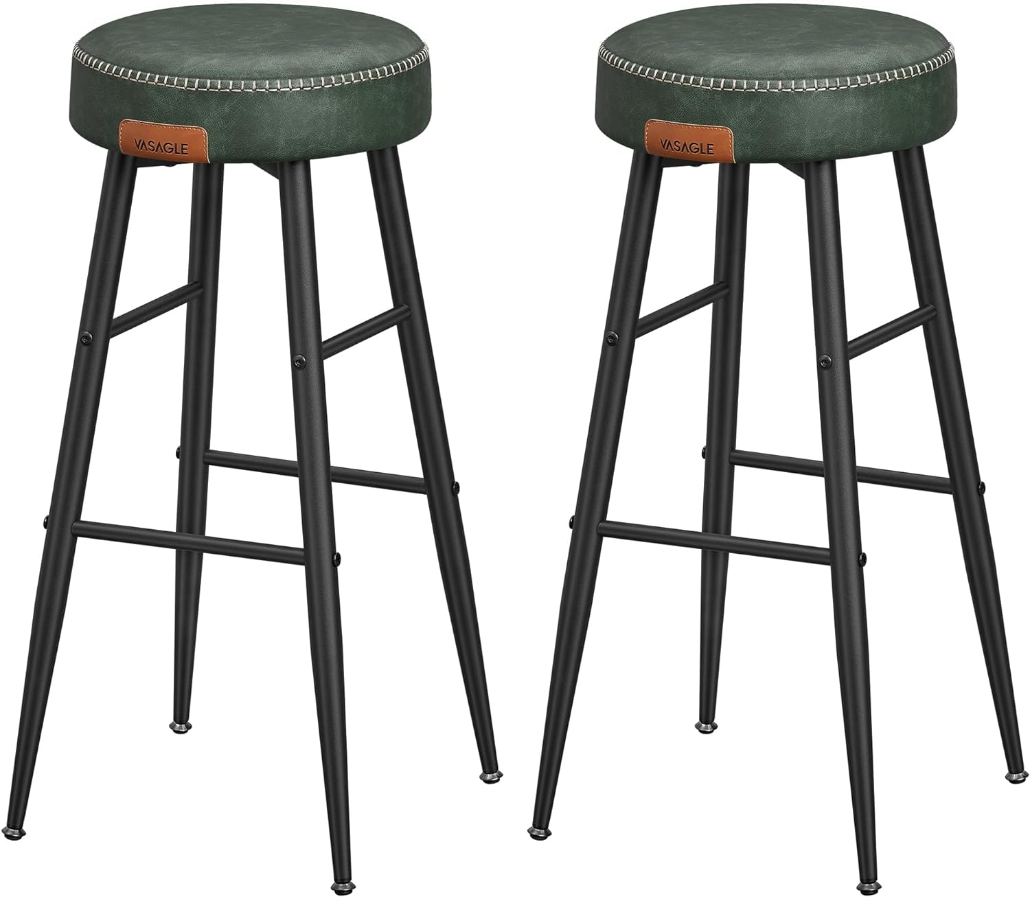 VASAGLE EKHO Collection - Bar Stools Set of 2, Kitchen Counter Stools, Breakfast Stools, Synthetic Leather with Stitching, 30-Inch Tall, Home Bar Dining Room, Easy Assembly, Forest Green ULBC090C01