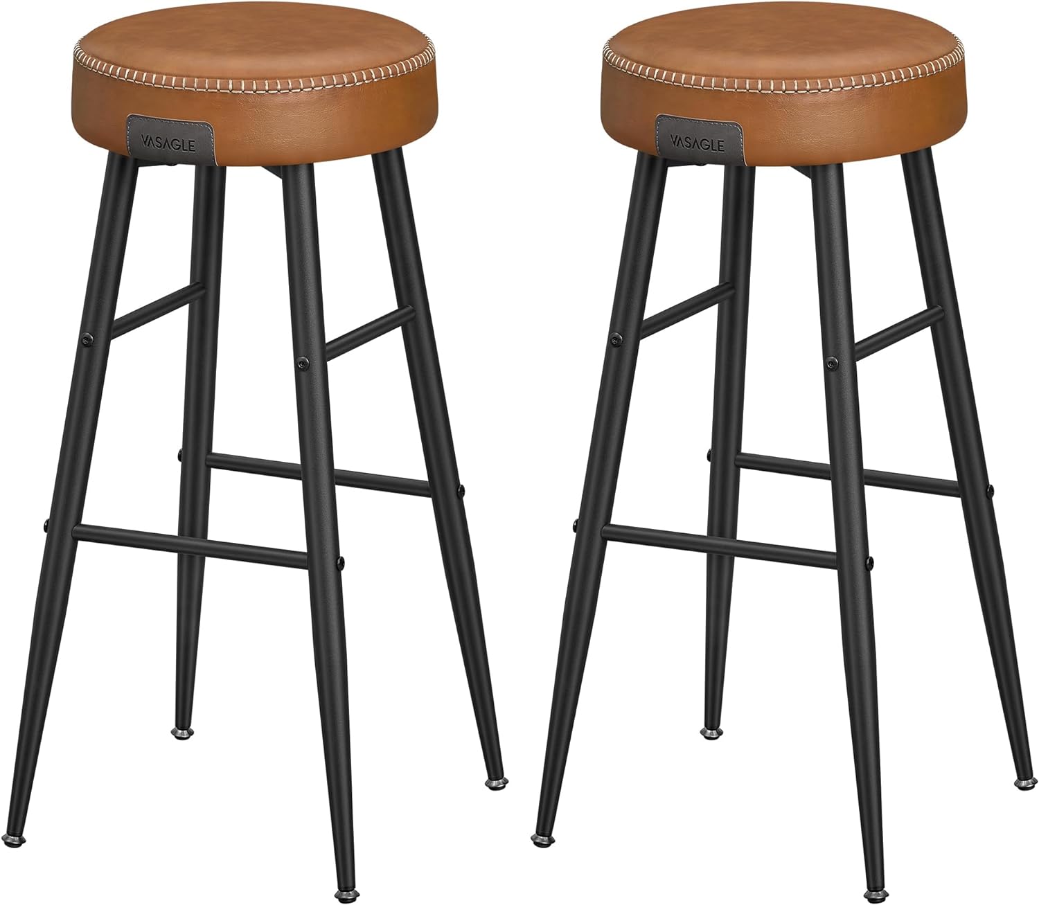 VASAGLE EKHO Collection - Bar Stools Set of 2, Kitchen Counter Stools, Breakfast Stools, Synthetic Leather with Stitching, 30-Inch Tall, Home Bar Dining Room, Easy Assembly, Caramel Brown ULBC090K01