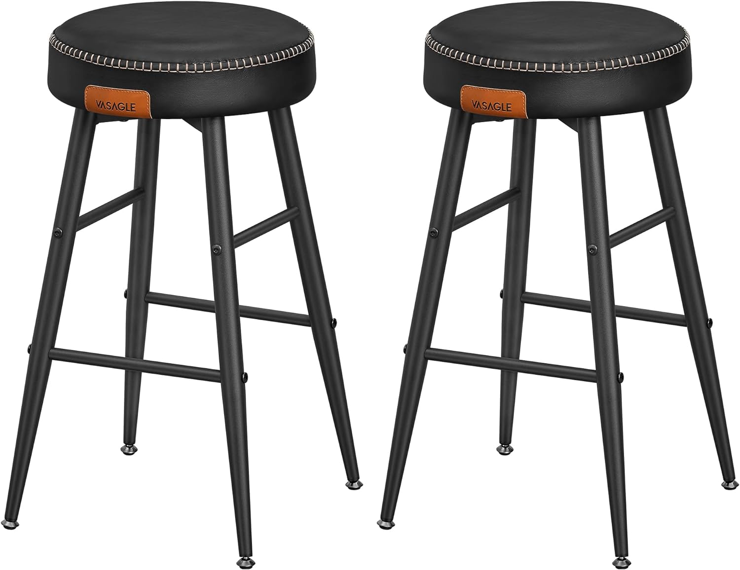 VASAGLE EKHO Collection - Bar Stools Set of 2, Kitchen Counter Stools, Breakfast Stools, Synthetic Leather with Stitching, 24.8-Inch Tall, Home Bar Dining Room, Easy Assembly, Ink Black ULBC080B01