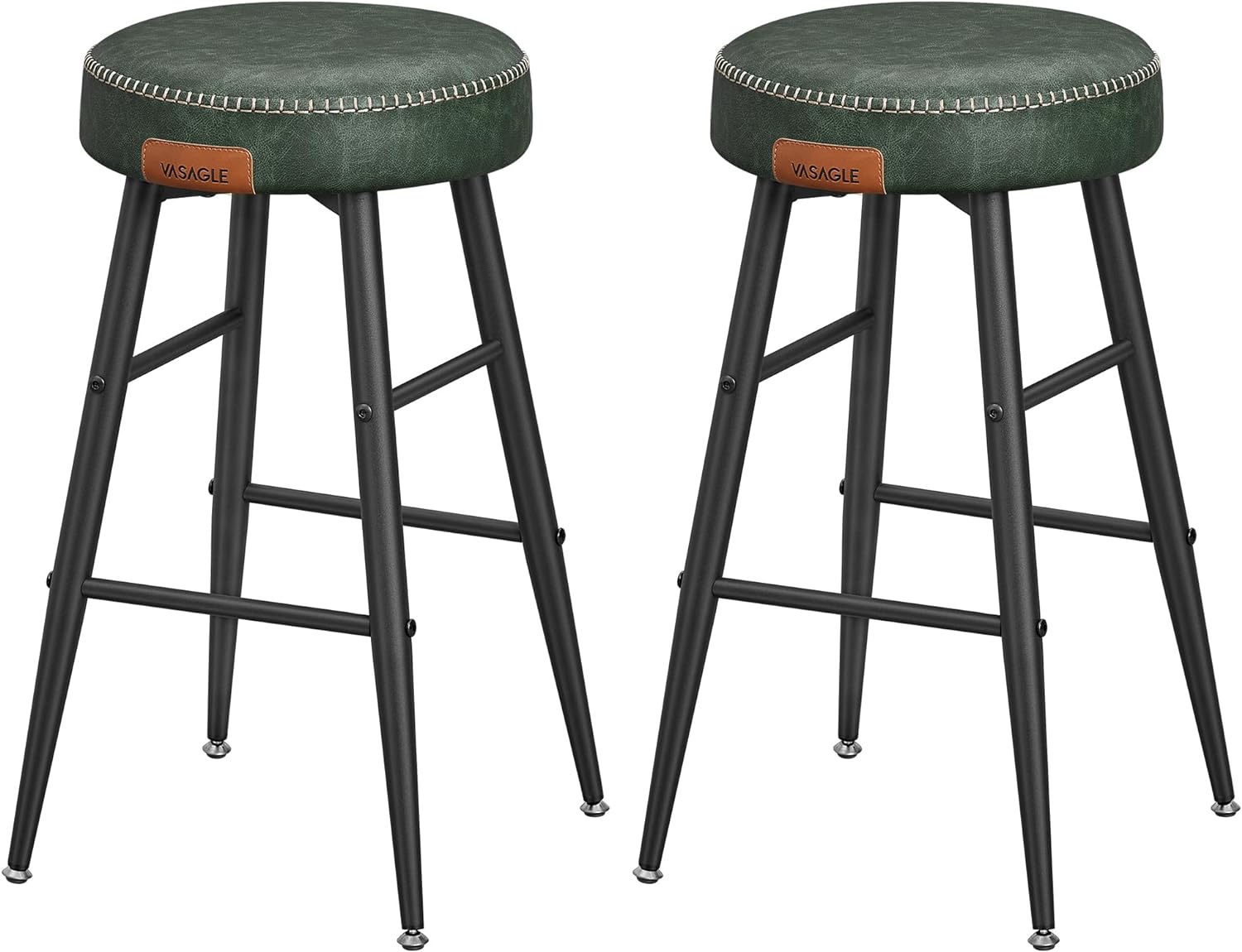 VASAGLE EKHO Collection - Bar Stools Set of 2, Kitchen Counter Stools, Breakfast Stools, Synthetic Leather with Stitching, 24.8-Inch Tall, Home Bar Dining Room, Easy Assembly, Forest Green ULBC080C01