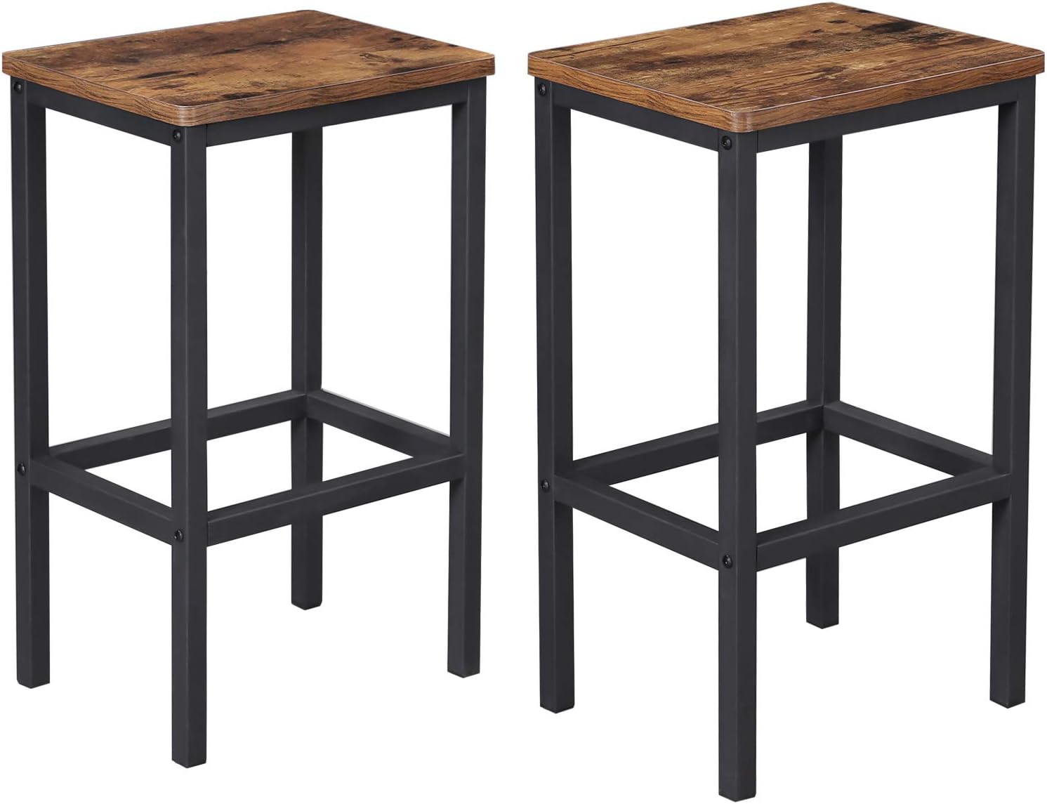 VASAGLE Bar Stools, Set of 2 Bar Chairs, Kitchen Breakfast Bar Stools with Footrest, Industrial in Living Room, Party Room, Rustic Brown and Black ULBC65X