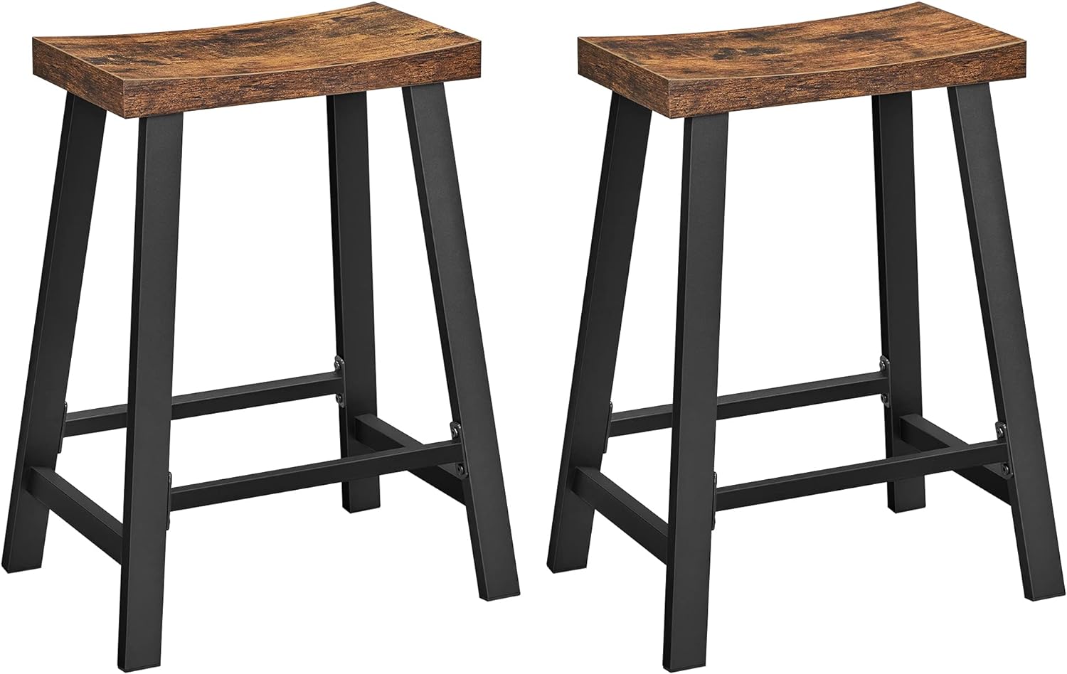 VASAGLE Bar Stools, Set of 2 Bar Chairs, Kitchen Breakfast Bar Stools with Footrest, 23.6 Inches High, Industrial in Living Room, Party Room, Rustic Brown and Black ULBC074B01