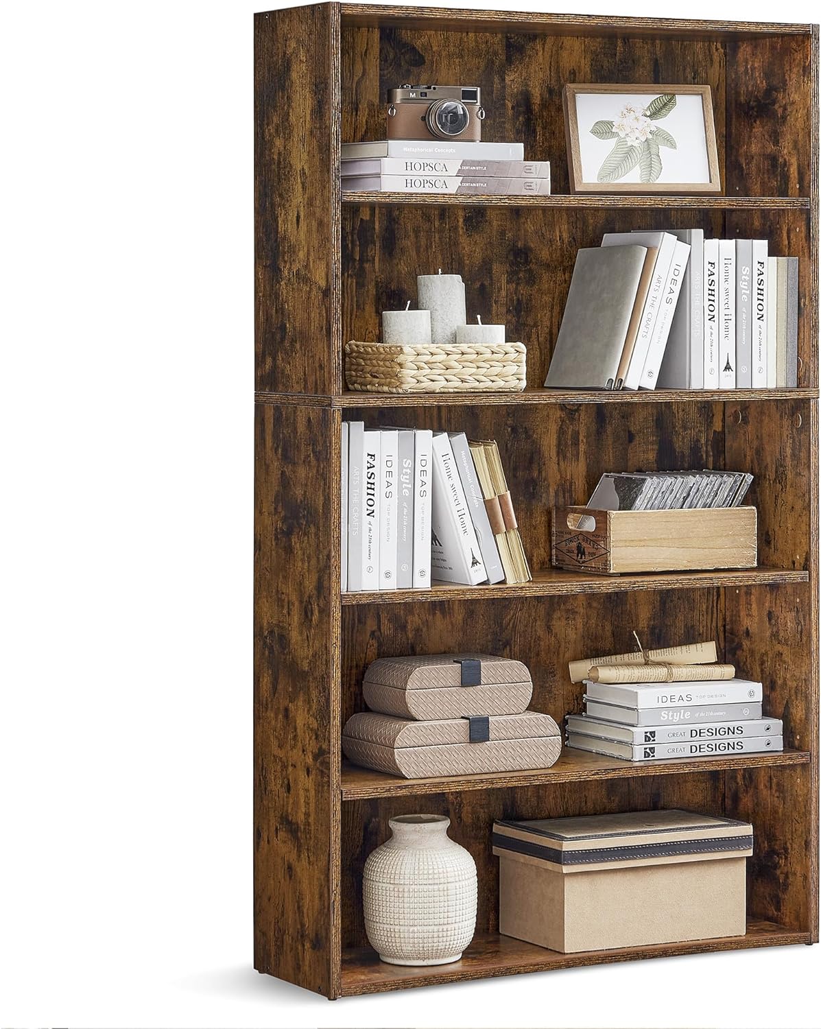 VASAGLE Bookshelf, 5-Tier Open Bookcase with Adjustable Storage Shelves, Floor Standing Unit, Rustic Brown ULBC175X01