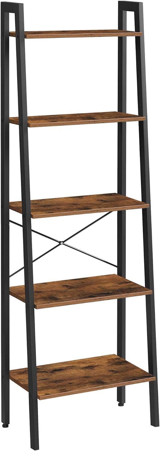 VASAGLE ALINRU5-Tier Bookshelf, Industrial Bookcase and Storage Rack, Wood Look Accent Furniture with Metal Frame, 22.1 x 13.3 x 67.7 Inches, Rustic Brown