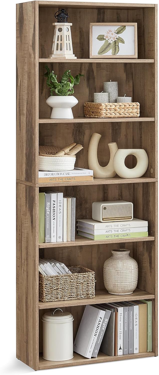 VASAGLE Bookshelf, 6-Tier Open Bookcase with Adjustable Storage Shelves, Floor Standing Unit, Camel Brown ULBC166T50