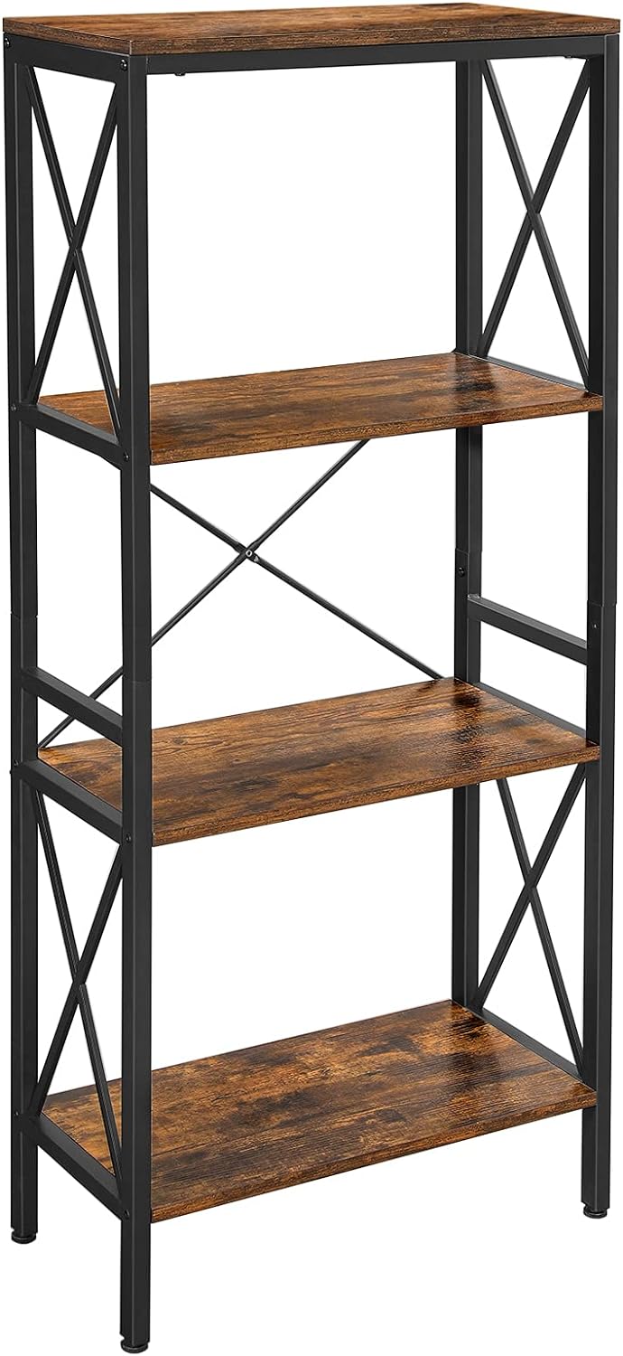 VASAGLE DAINTREE Bookshelf, Kitchen Shelf, Free Standing Shelf, Ladder Rack with 4 Open Shelves, for Kitchen, Office, Stable Steel Frame