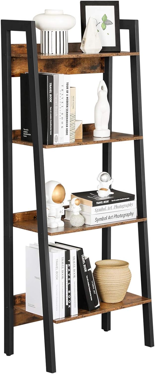 VASAGLE Bookshelf, 4-Tier Book Shelf, Bookcase for Home Office, Living Room, Bedroom, Kitchen, Rustic Brown and Black ULLS054X01