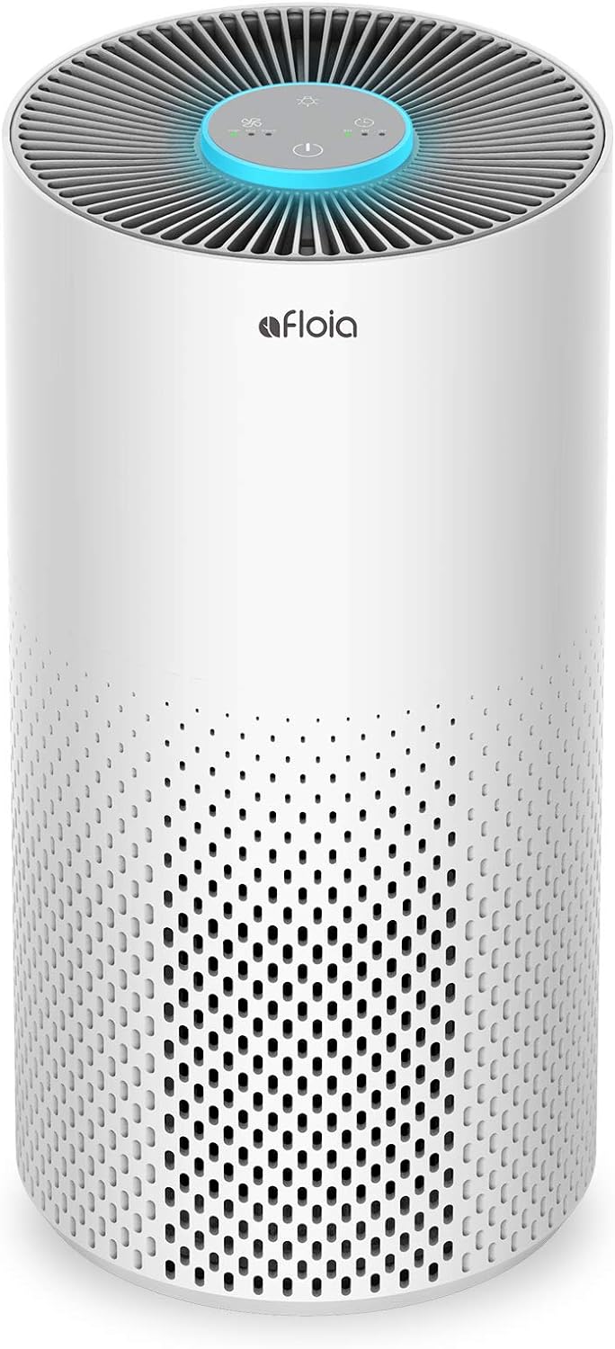 Afloia Air Purifiers for Home Bedroom Large Room Up to 1076 Ft, True HEPA Filter Air Purifier for Pets Dust Pollen Allergies Dander Mold Odor Smoke, 22dB&7 Color Light, Kilo White
