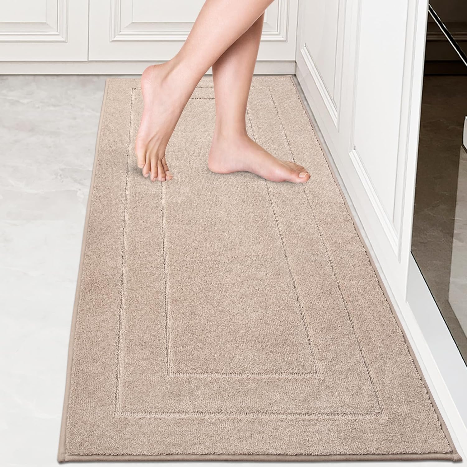 PURRUGS Machine Washable Kitchen Runner Rug 24 x 59, Non-Slip/Skid Hallway Runner Rug, Super Absorbent Soft Area Rug for Kitchen, Hallway & Laundry, Beige