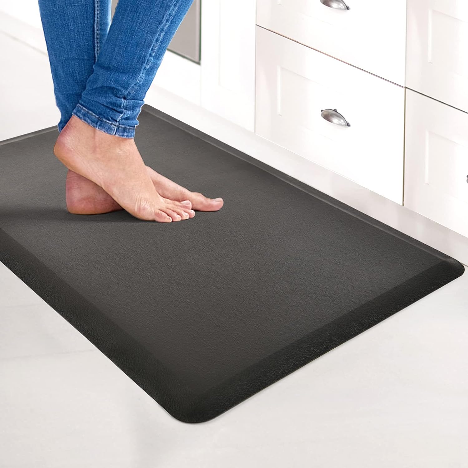 Art3d Anti Fatigue Mat - 1/2 Inch Cushioned Kitchen Mat - Non Slip Foam Comfort Cushion for Standing Desk, Office or Garage Floor (17.3x28, Black)