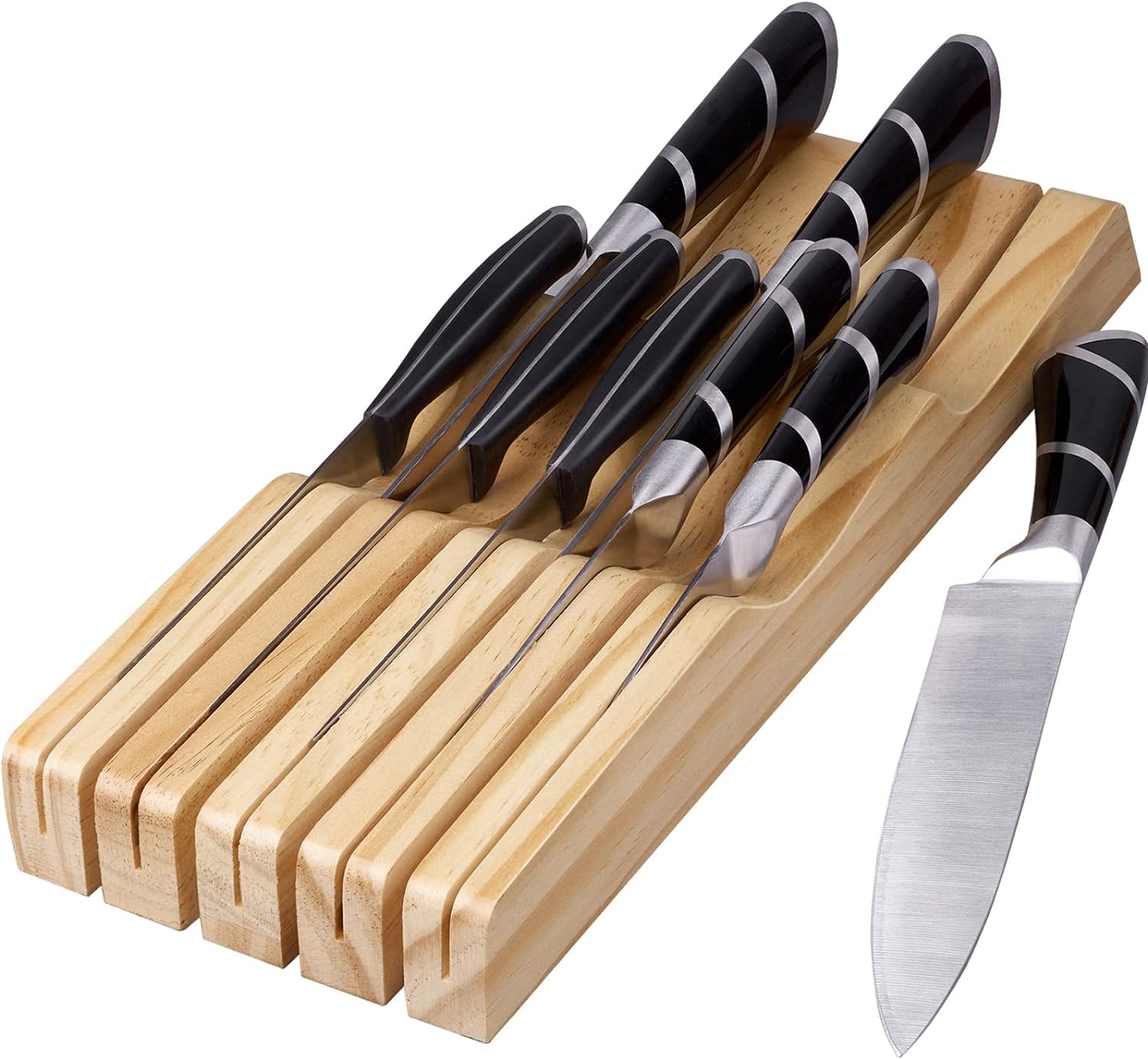 RedCall Kitchen Knife Holder for Drawer Solid Wood Universal Knife Block Without Knives,Bamboo home & chef Knife in-Drawer Organizer Insert,Premium Under Cabinet Knife Storage (9 knife holder)