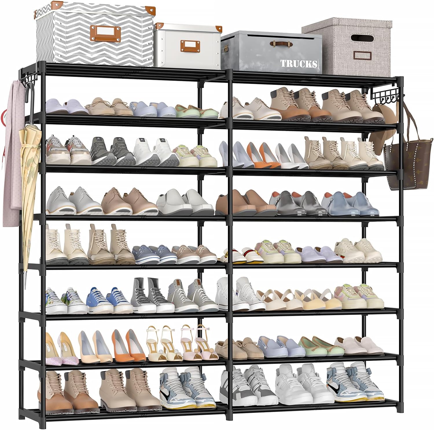 HITHIM Extra Large Shoe Rack for Closet,2 Rows 8 Tier Shoe Holder for 50-60 Pairs Shoes Storage,Free Staning Shoe Stand for Entryway, Metal Sturdy Shoe Organizer Shelf Space Saving