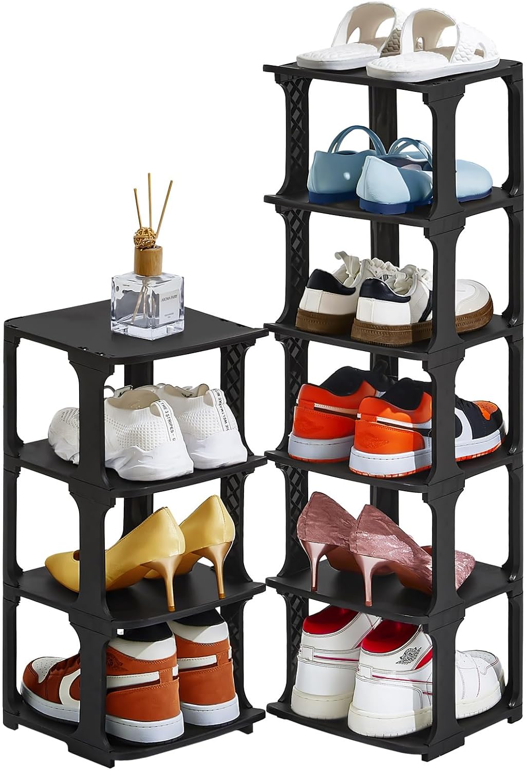 HHK HenHaoKan 5 Tiers Shoe Rack Organizer for Closet Shoe Holder Storage Narrow Plastic Vertical, Free Standing Shoe Rack Shelf for Entryway Stackable Stability DIY, Black