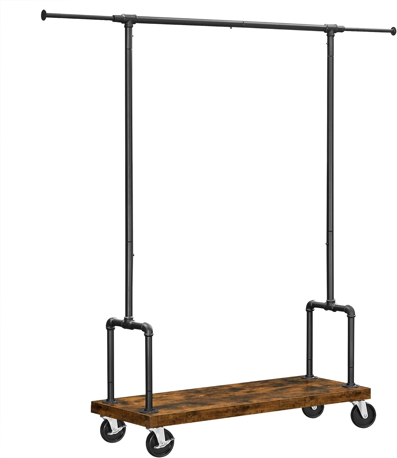 VASAGLE Rolling Clothes Rack, Garment Rack for Hanging Clothes with Wheels, Hanging Rail and Shelf, Heavy-Duty, Industrial Pipe Design, Rustic Brown and Black URGR110B01