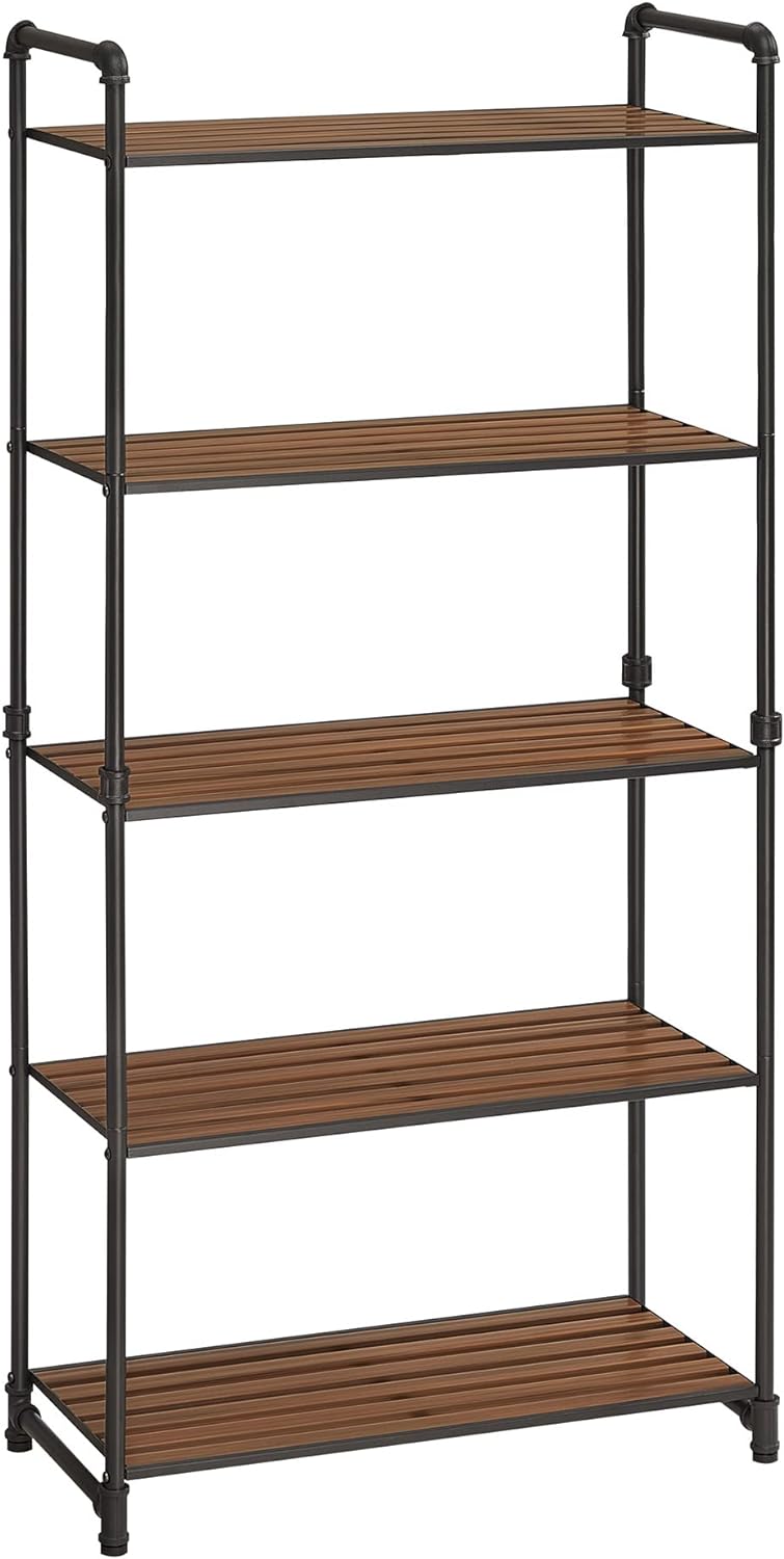 VASAGLE Bathroom Shelves, 5-Tier Storage Rack, Plant Flower Stand, 25.5 x 12.2 x 51 Inches, for Living Room, Balcony, Kitchen, Rustic Brown and Black UBSC26BXV1