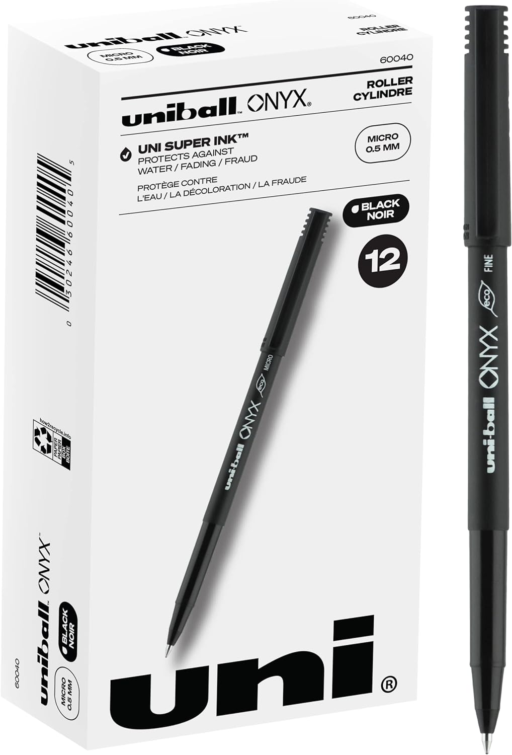 Uniball Onyx Rollerball Stick Pen 12 Pack, 0.5mm Micro Black Pens, Gel Ink Pens | Office Supplies, Pens, Ballpoint Pen, Colored Pens, Gel Pens, Fine Point, Smooth Writing Pens