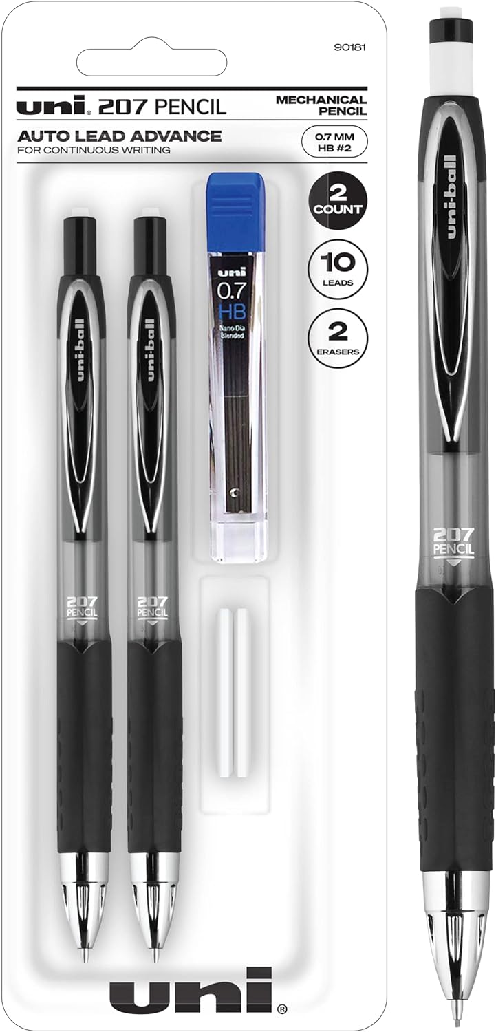 Uniball Signo 207 Mechanical Pencil Starter Kit, 0.7mm HB #2 | Office Supplies by Uni-ball like Ink Pens, Colored Pens, Fine Point, Smooth Writing Pens, Ballpoint Pens