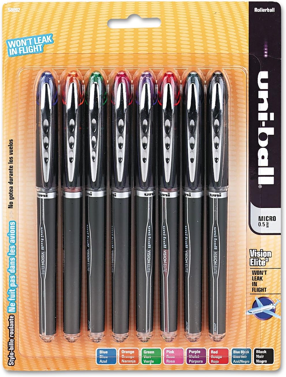 Uniball Vision Elite Rollerball Pens, Assorted Pens Pack of 8, Micro Pens with 0.5mm Ink, Ink Black Pen, Pens Fine Point Smooth Writing Pens, Bulk Pens, and Office Supplies