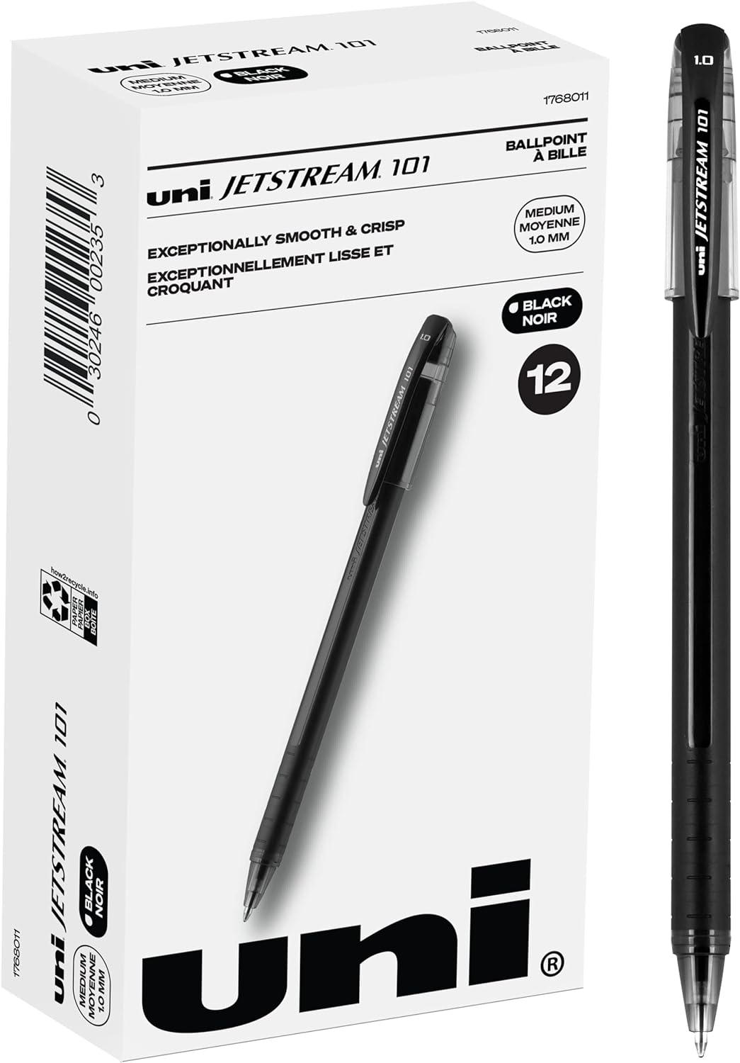 Uniball Jetstream 101 12 Pack, 1.0mm Medium Black, Wirecutter Best Pen, Ballpoint Pens, Ballpoint Ink Pens | Office Supplies, Ballpoint Pen, Colored Pens, Fine Point, Smooth Writing Pens