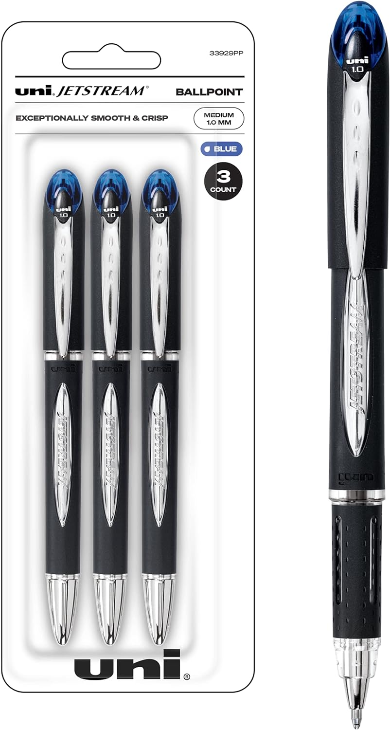 Uni-Ball 33929PP uni-ball Jetstream Ballpoint Pens, Bold Point (1.0mm), Blue, 3 Count