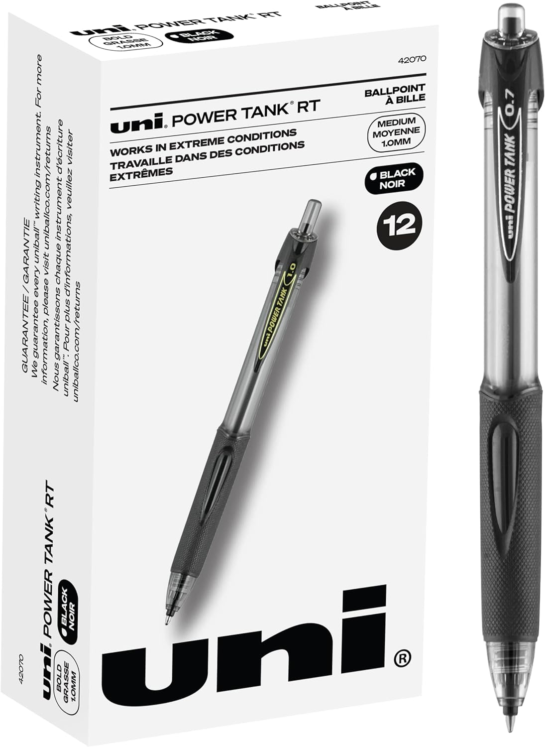 Uniball PowerTank RT Black Pens 12 Pack, 1.0mm Bold Pens, Ballpoint, Pen Retractable, Bulk Pens, Bulk Ink Pens, Office Supplies, Colored Pens, Pens Fine Point Smooth Writing Pens