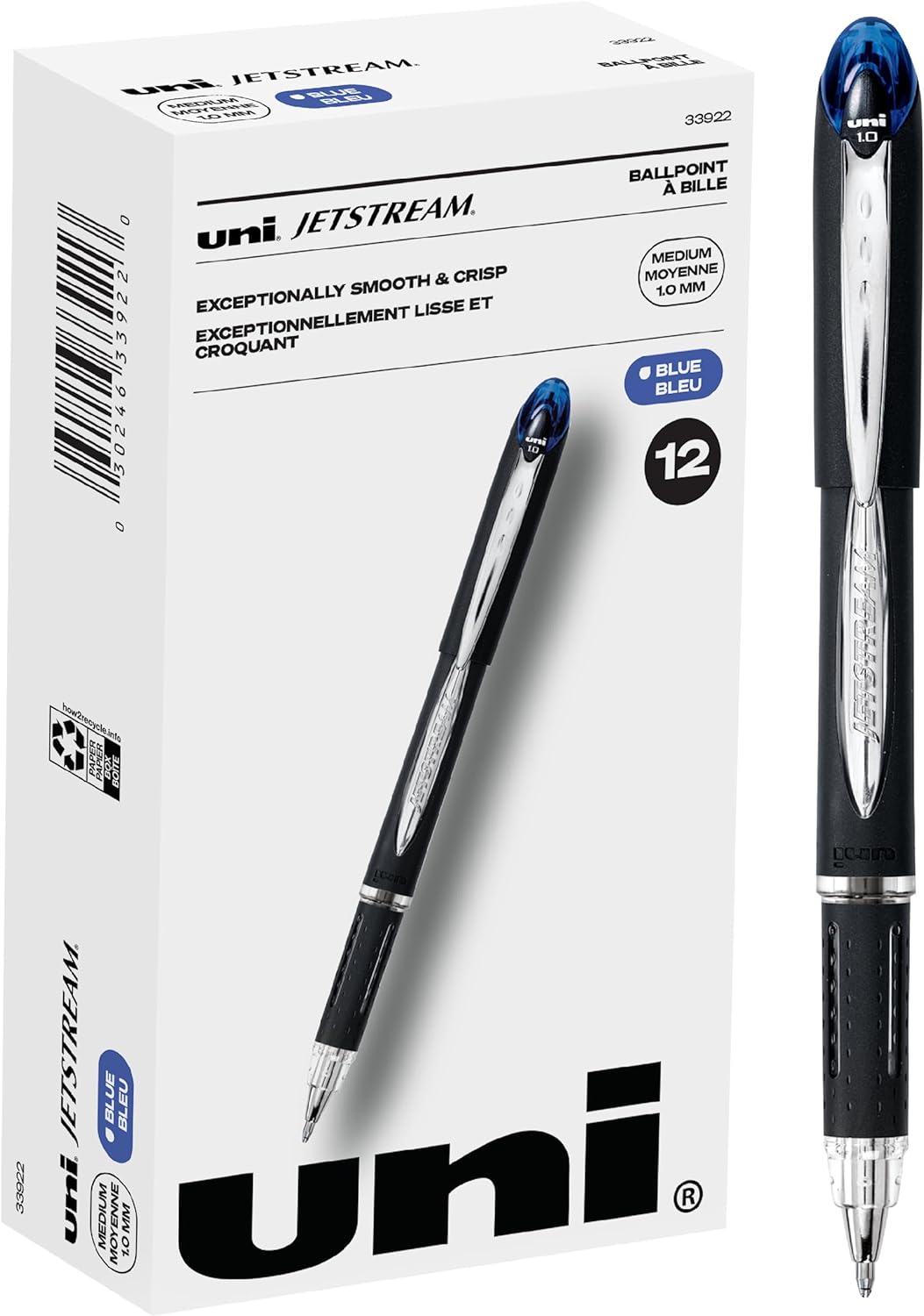 Uniball Jetstream Stick Pen 12 Pack, 1.0mm Medium Blue Pens, Wirecutter Best Pen, Ballpoint Pens, Ballpoint Ink Pens | Office Supplies, Ballpoint Pen, Colored Pens, Fine Point, Smooth Writing Pens