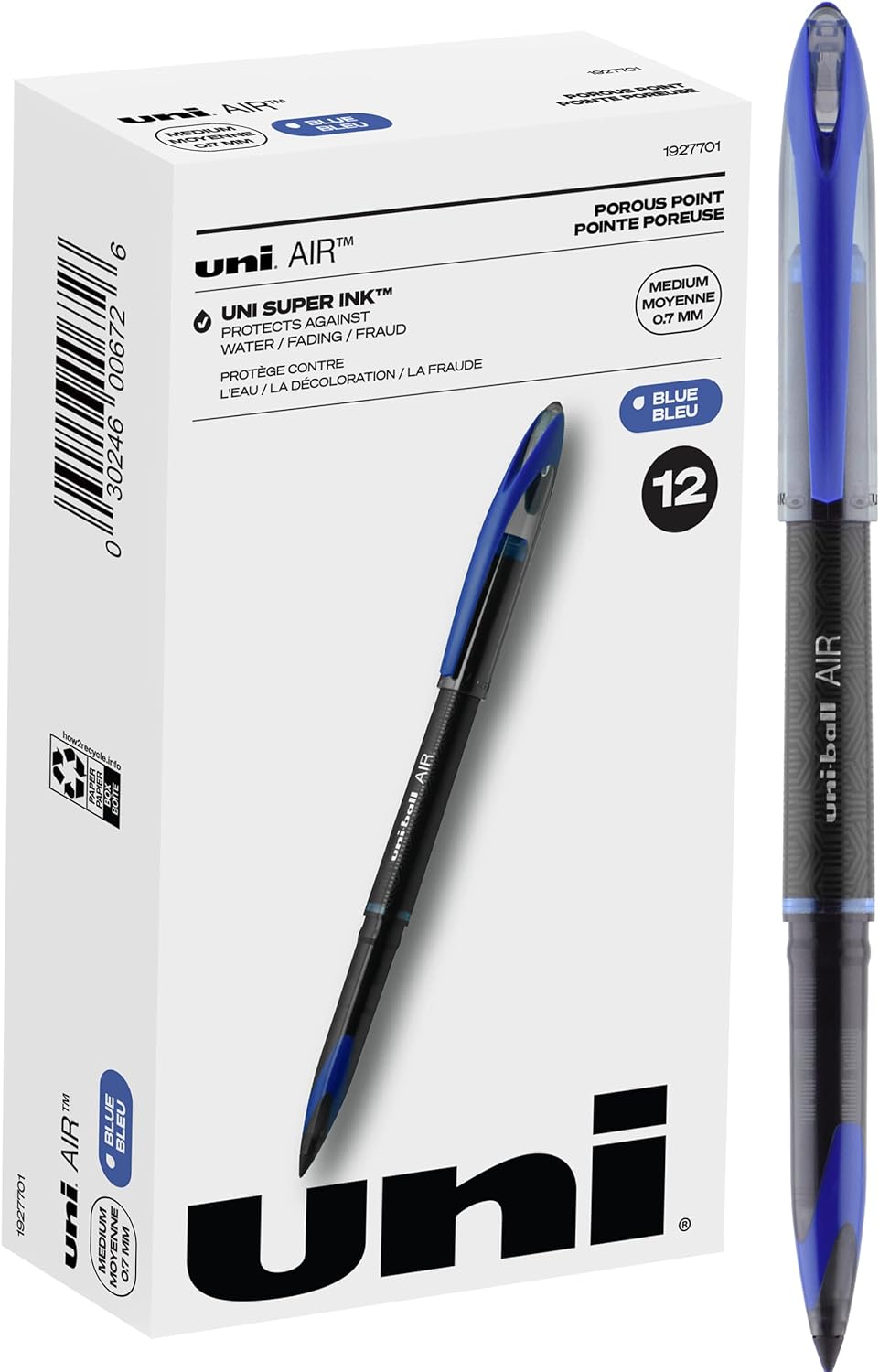 Uniball Air 12 Pack in Blue, 0.7mm Medium Rollerball Pens, Try Gel Pens, Colored Pens, Office Supplies, Colorful Pens, Blue Pens Ballpoint Pens, Fine Point, Smooth Writing Pens