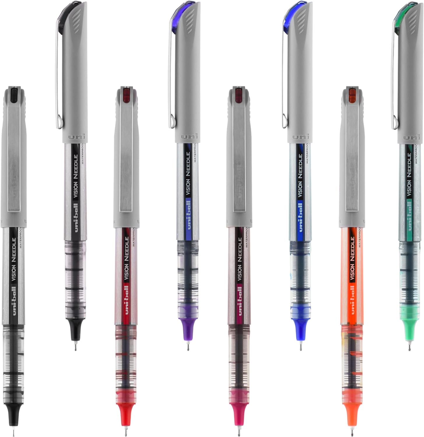 uni-ball 1734916 Vision Needle Roller Ball Stick Liquid Pen Assorted Ink Fine 8/Set