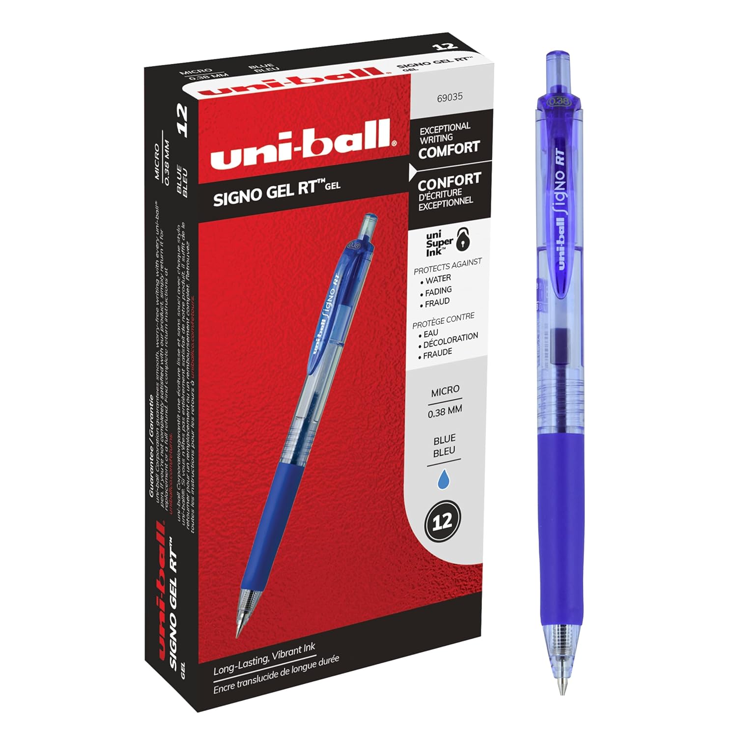 Uniball Signo Gel RT Gel Pen 12 Pack, 0.38mm Micro Blue Pens, Gel Ink Pens | Office Supplies Sold by Uniball are Pens, Ballpoint Pen, Colored Pens, Gel Pens, Fine Point, Smooth Writing Pens