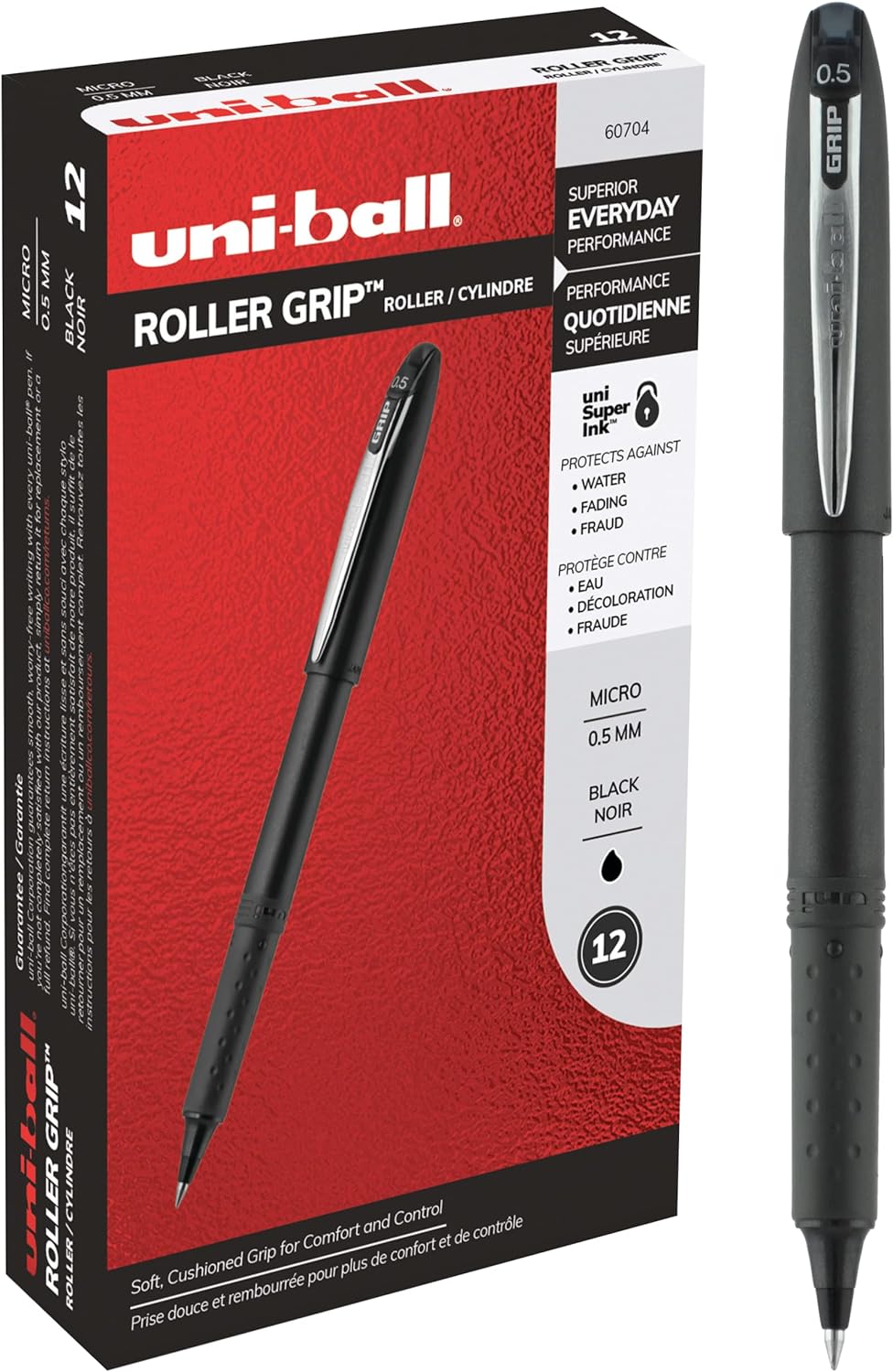 Uniball Roller Grip 12 Pack in Black, 0.5mm Medium Rollerball Pens, Try Gel Pens, Colored Pens, Office Supplies, Colorful Pens, Blue Pens Ballpoint, Pens Fine Point Smooth Writing Pens