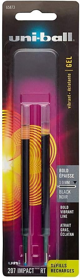 Uniball Signo 207 Impact RT Retractable Gel Pen, 2 Count(Pack of 1) 1.0mm Bold Point Gel Pens| Office Supplies by Uni-ball like Ink Pens, Colored Pens, Fine Point, Smooth Writing Pens, Ballpoint Pens