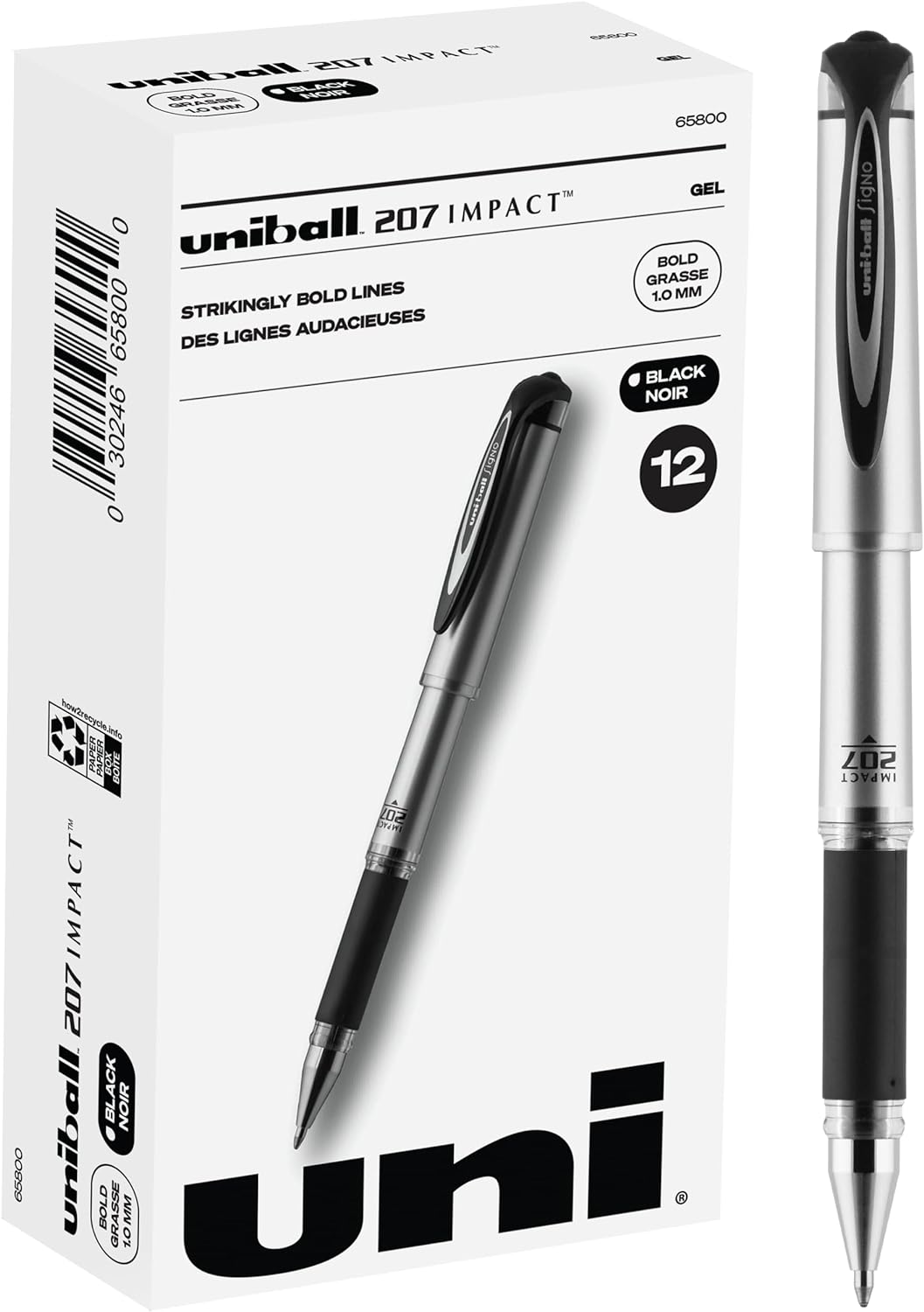 Uniball Signo 207 Impact Stick Gel Pen, 12 Black Pens, 1.0mm Bold Point Gel Pens| Office Supplies by Uni-ball like Ink Pens, Colored Pens, Fine Point, Smooth Writing Pens, Ballpoint Pens