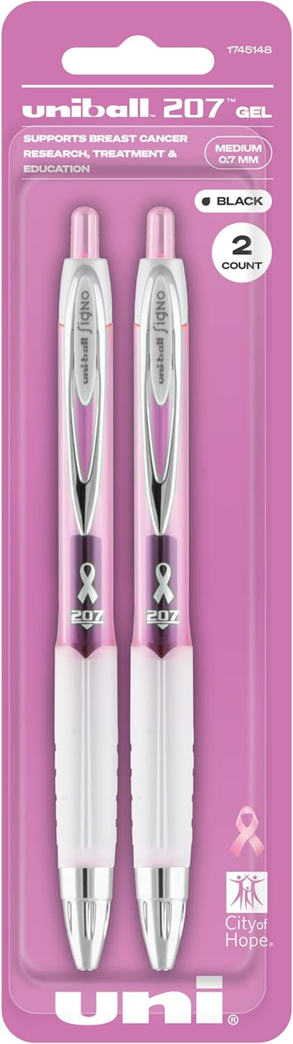 Uniball Signo 207 Pink Ribbon Gel Pen 2 Pack, 0.7mm Medium Black Pens, Gel Ink Pens | Office Supplies by Uniball are Pens, Ballpoint Pen, Colored Pens, Gel Pens, Fine Point, Smooth Writing Pens