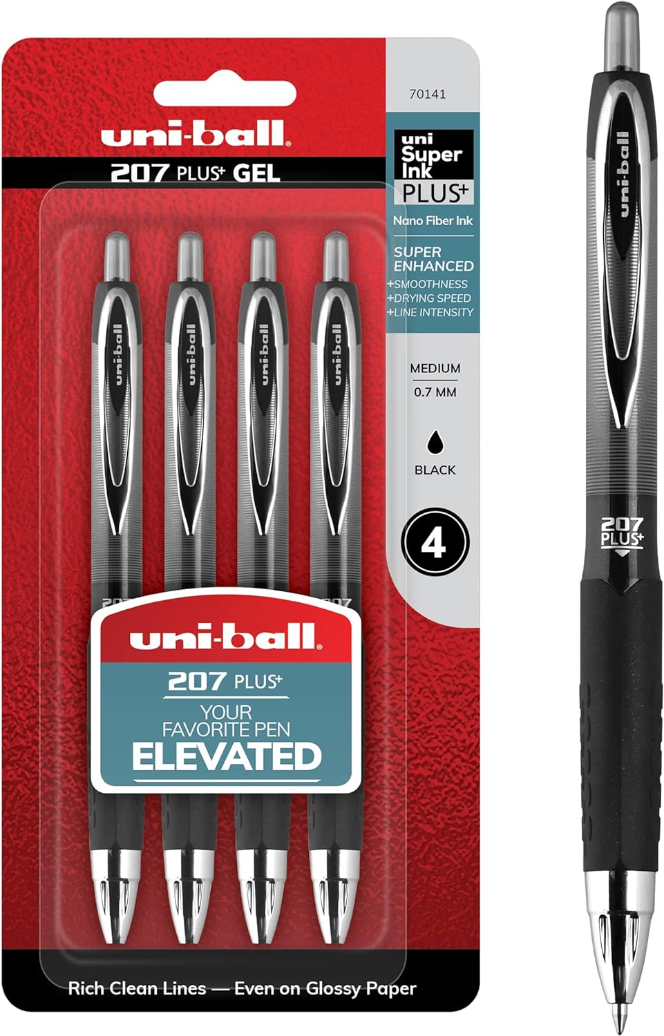 Uniball Signo 207  Gel Pen 4 Pack, 0.7mm Medium Black Pens, Gel Ink Pens | Office Supplies Sold by Uniball are Pens, Ballpoint Pen, Colored Pens, Gel Pens, Fine Point, Smooth Writing Pens