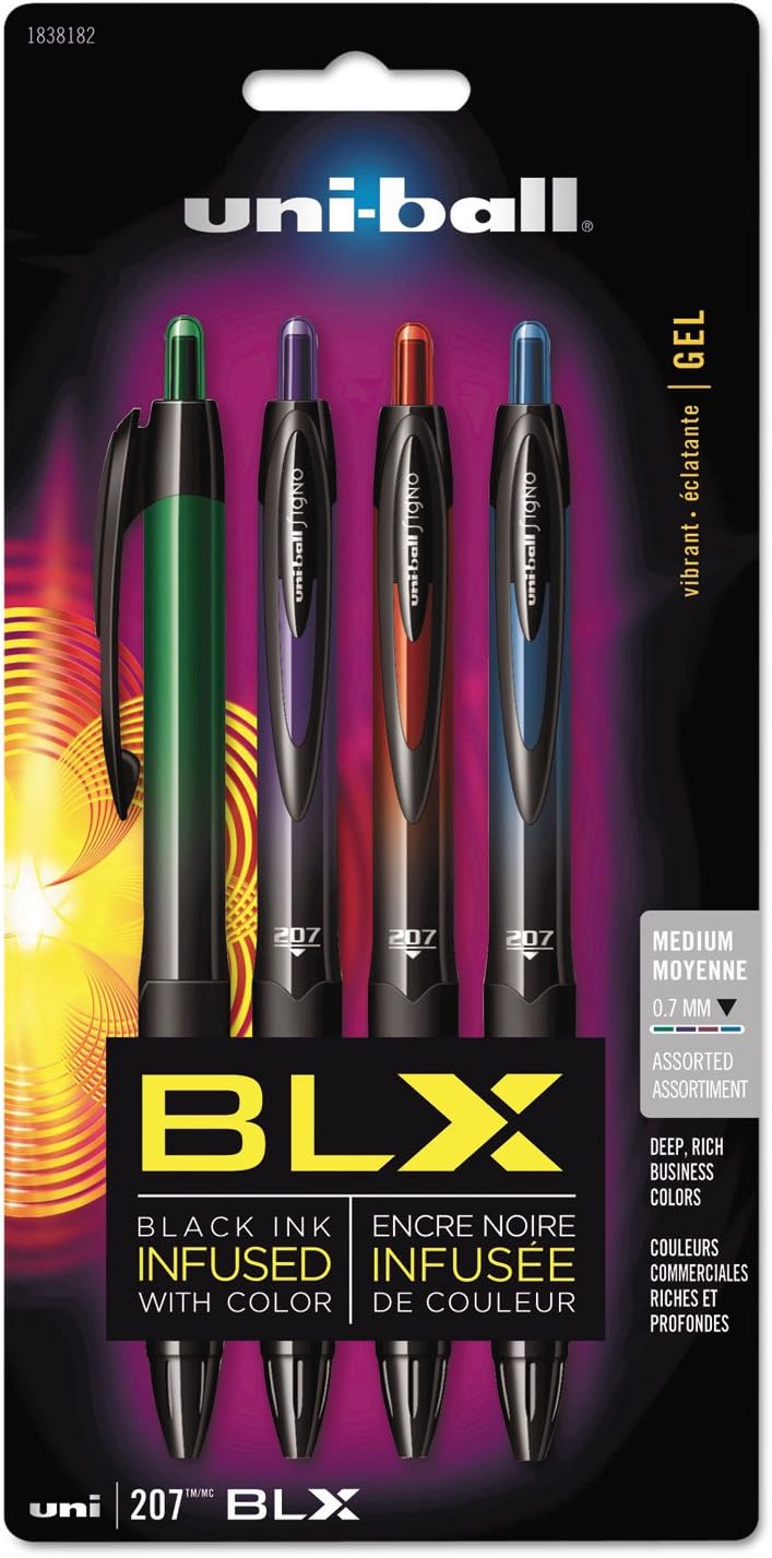 Uniball Signo 207 BLX Gel Pen 4 Pack, 0.7mm Medium Assorted Pens, Gel Ink Pens | Office Supplies, Pens, Ballpoint Pen, Colored Pens, Gel Pens, Fine Point, Smooth Writing Pens