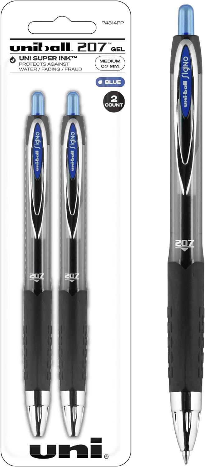 Uniball Signo 207 Gel Pen 2 Pack, 0.7mm Medium Blue Pens, Gel Ink Pens | Office Supplies Sold by Uniball are Pens, Ballpoint Pen, Colored Pens, Gel Pens, Fine Point, Smooth Writing Pens