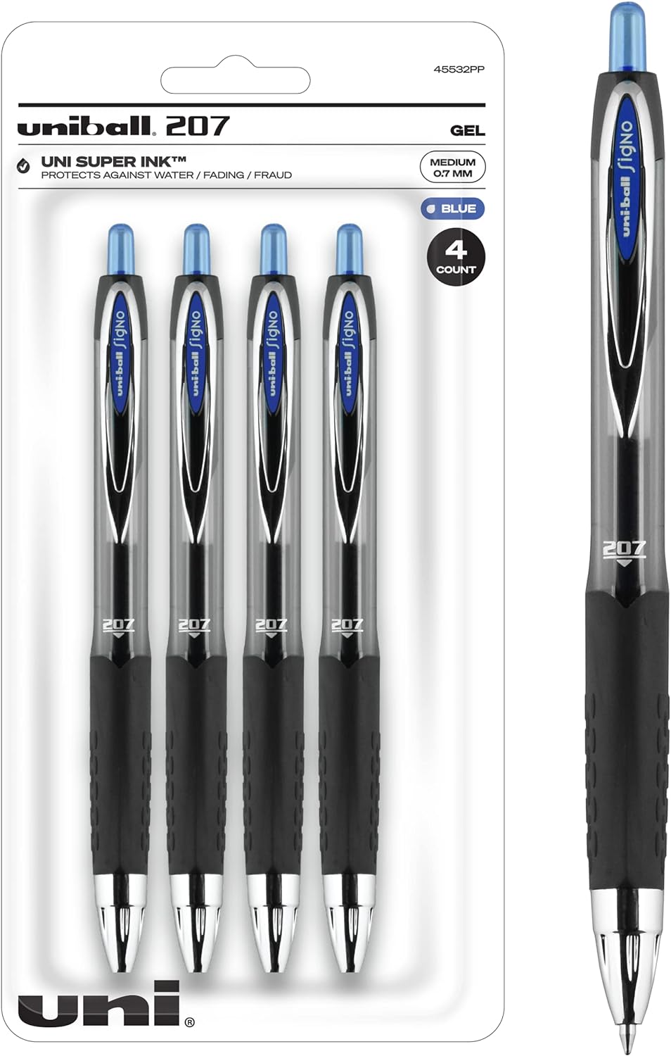 Uniball Signo 207 Gel Pen 4 Pack, 0.7mm Medium Blue Pens, Gel Ink Pens | Office Supplies Sold by Uniball are Pens, Ballpoint Pen, Colored Pens, Gel Pens, Fine Point, Smooth Writing Pens