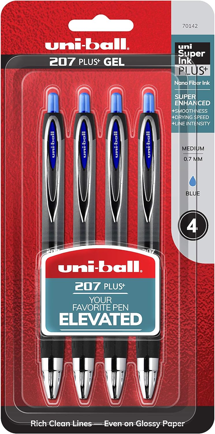 Uniball Signo 207  Gel Pen 4 Pack, 0.7mm Medium Blue Pens, Gel Ink Pens | Office Supplies Sold by Uniball are Pens, Ballpoint Pen, Colored Pens, Gel Pens, Fine Point, Smooth Writing Pens