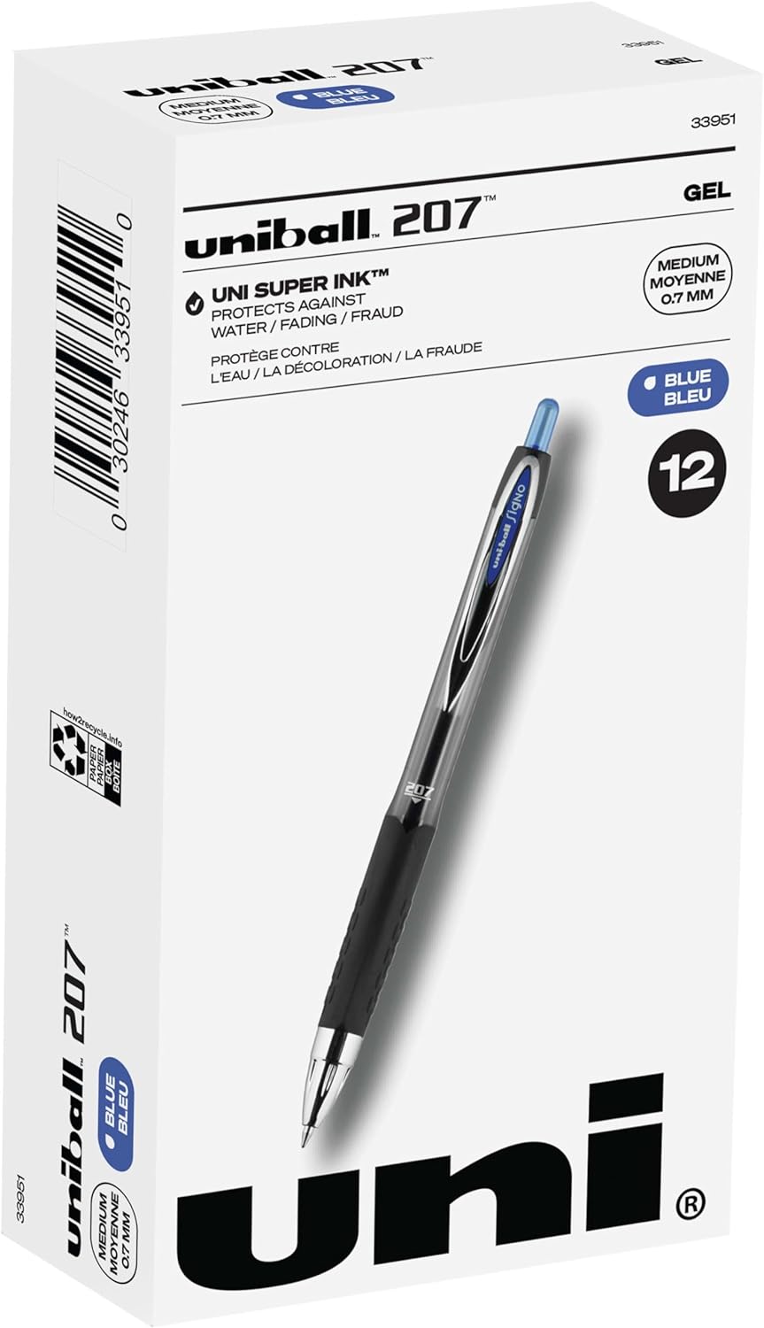 Uniball Signo 207 Gel Pen 12 Pack, 0.7mm Medium Blue Pens, Gel Ink Pens | Office Supplies Sold by Uniball are Pens, Ballpoint Pen, Colored Pens, Gel Pens, Fine Point, Smooth Writing Pens